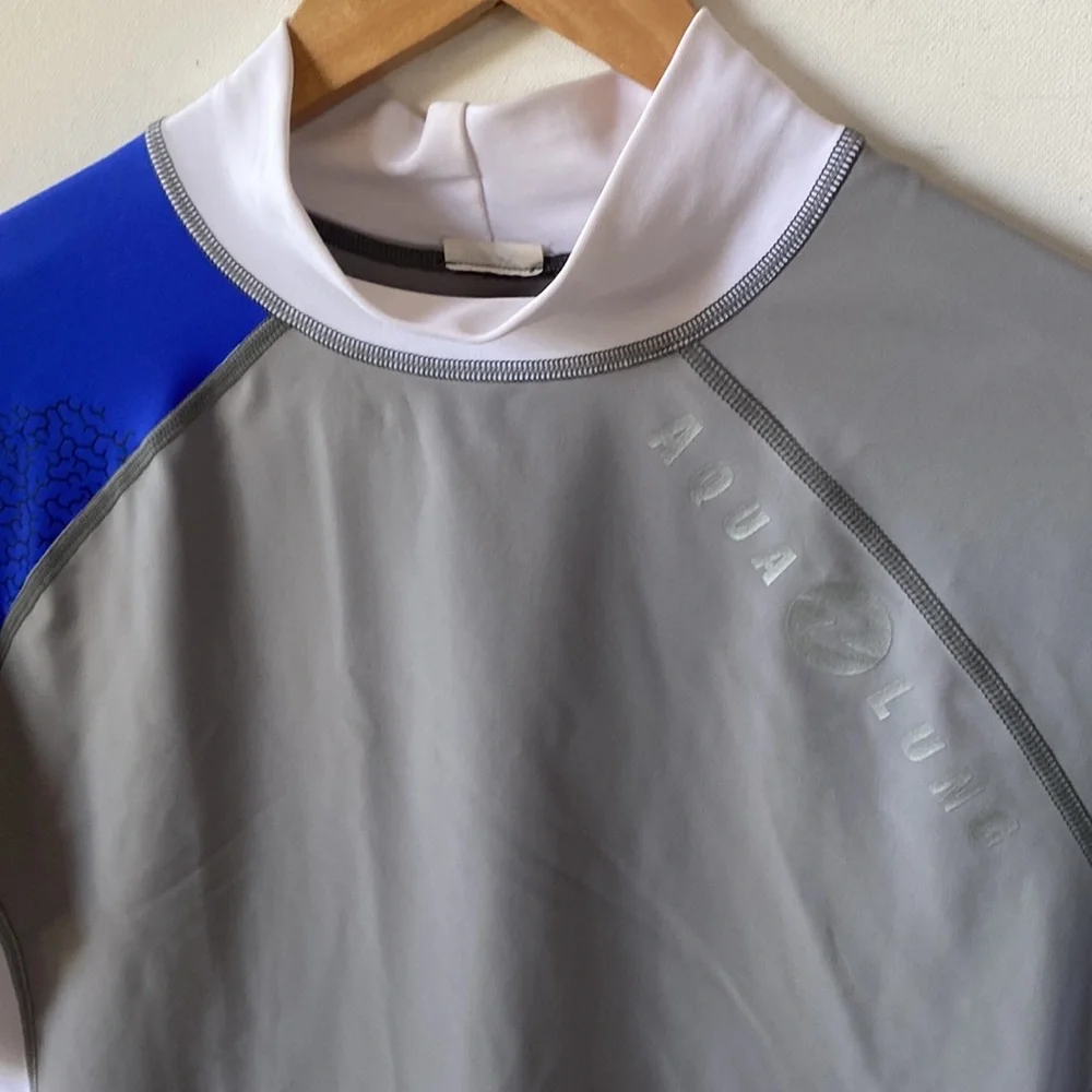 Aqua Lung Mens Rashguards Short Sleeve - Blue/Gray/White , Size‎ S